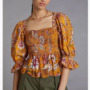Floral Smocked Yellow Top